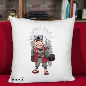 Perna Personalizata Naruto Jiraiya Sensei Chibi, 40x40 cm, Alb Pufos, Husa Detasabila, Perna Inclusa, BEKZ®