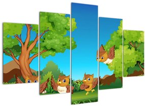 Tablou - Bufnițe vesele (150x105 cm)