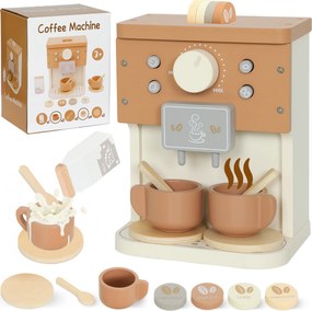 AIYAPLAY Set de joacă cu mașină de cafea din lemn, pentru copii de 3 ani cu accesorii, Maro | Aosom Romania
