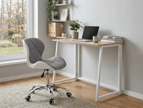 Set pentru birou ZARIMO masa 80x40 cm, alb/stejar sonoma + fotoliu AVOLA din piele ecologica, gri-alb
