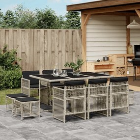 vidaXL Set mobilier de grădină cu perne 11 piese gri deschis poliratan