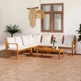 3057774 vidaXL Set mobilier grădină cu perne, 6 piese, crem, lemn masiv acacia