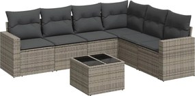 vidaXL Set canapele de grădină, 7 piese, cu perne, gri, poliratan