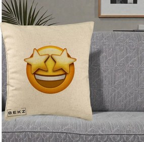 Perna Decorativa Emoji Ochi Stele, 40x40 cm, Bej, Husa Detasabila, Perna Inclusa, BEKZ®