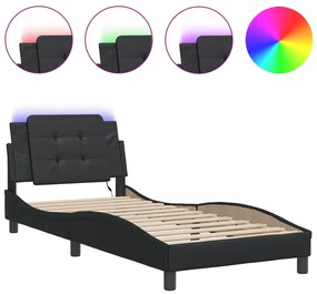 3214082 vidaXL Cadru de pat cu lumini LED, negru, 90x200 cm, piele ecologică