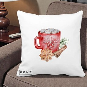 Perna Decorativa Cacao de Iarna cu Biscuit, 40x40 cm, Alba Mata, Husa Detasabila, Perna Inclusa, BEKZ®