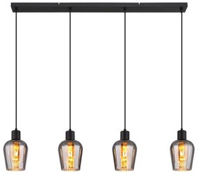 Lustra suspendata design modern RYAN 4L negru/fumuriu