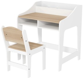 AIYAPLAY Set birou si scaun pentru copii 3-8 ani cu compartimente si rafturi deschise, efect lemn natural | Aosom Romania