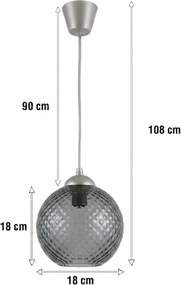 Brilagi - Lustru LED suspendat pe cablu R GLASS, 1xE27/60W/230V, Ø 18 cm, argintiu/gri fumuriu