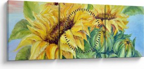 Tablou - Floarea soarelui înflorită (cu ceas) (90x30 cm)