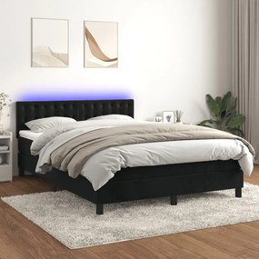 3134641 vidaXL Pat cu arcuri, saltea și LED, negru, 140x190 cm, catifea