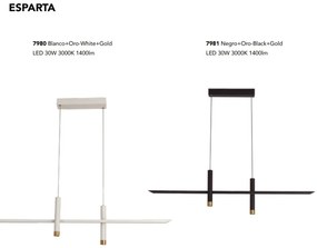 Lustra liniara cu doua spoturi LED ESPARTA alb/ auriu