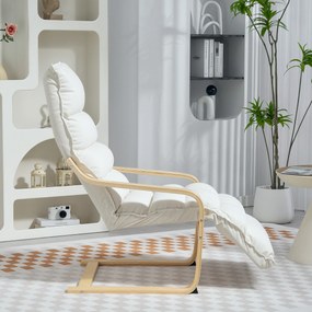 HOMCOM Fotoliu Relax din Lemn și Catifea cu Suport pentru Picioare, Crem | Aosom Romania