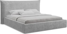 Pat matrimonial gri deschis tapițat cu spațiu de depozitare cu somieră 160x200 cm Esala – Makamii