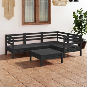 3082696 vidaXL Set mobilier de grădină, 5 piese, negru, lemn masiv de pin