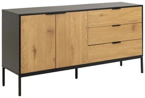 Comodă neagră/în culoare naturală joasă cu aspect de lemn de stejar 160x80 cm Seaford – Actona