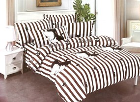 Lenjerie de pat cu 2 fete, policoton, pat 2 persoane, alb / maro, 4 piese, R4-352