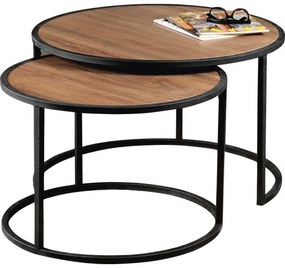 SET 2x măsuță laterală TAMBUR neagră/maro