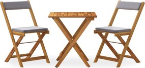 vidaXL Set bistro pliabil cu perne, 3 piese, lemn masiv de acacia