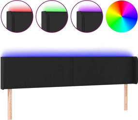 vidaXL Tăblie de pat cu LED, negru, 203x16x78/88 cm, piele ecologică