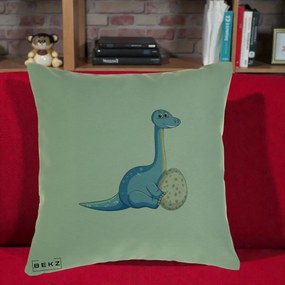 Perna Decorativa Brontosaur cu Ou, 40x40 cm, Verde, Husa Detasabila, Perna Inclusa, BEKZ®