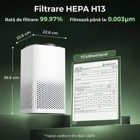 HOMCOM Purificator de Aer Smart cu Aplicație, WiFi, pentru 27 m², Filtru HEPA, CADR 225 m³/h, 28 dB | Aosom Romania