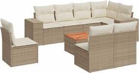 vidaXL Set canapele de grădină, 9 piese, cu perne, bej, poliratan