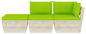 Set mobilier gradina din paleti cu perne, 3 piese, lemn molid verde aprins, colt + mijloc + suport pentru picioare, 1