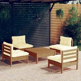 3096037 vidaXL Set mobilier grădină cu perne crem, 5 piese, lemn de pin