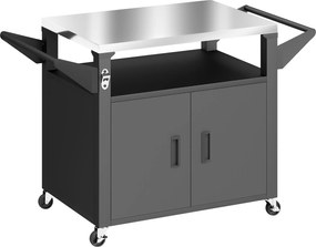 Outsunny Cărucior de bucătărie cu roți, cărucior de servire, cărucior cu dulap, mânere, suprafață din oțel inoxidabil 117 x 55 x 78 cm Negru | Aosom Romania