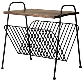 Masuta laterala, din metal si lemn de mango, cu suport pentru reviste, Industrial Chic