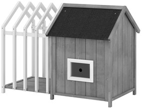 PawHut Niche pentru câine de exterior din lemn casă pentru câine de exterior cu terasă, ușă cu plăci, 106 x 62,5 x 80,5 cm, gri | Aosom Romania