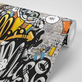 Tapet autoadeziv graffiti pe perete de cărămidă