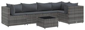 3308098 vidaXL Set mobilier de grădină cu perne, 6 piese, gri, poliratan