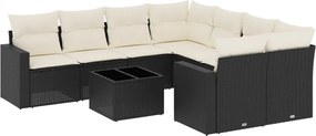 vidaXL Set mobilier de grădină cu perne, 9 piese, negru, poliratan