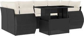 vidaXL Set canapele de grădină cu perne, 7 piese, negru, poliratan