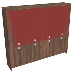 Dulap înalt Verno 248 x 46 x 210 cm, uși combinate, nuc / roșu