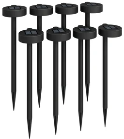 Outsunny Set 8 Lămpi de Exterior cu Energie Solară și Iluminare LED Negru | Aosom Romania