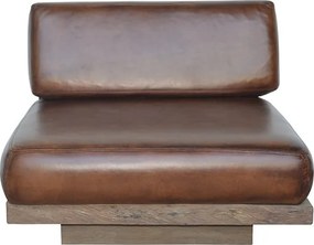 Canapea modulară 1 loc din piele naturală maro, cu bază din lemn reciclat și spătar pe cadru metalic, 82 x 90 x 90 cm, „Oxford”