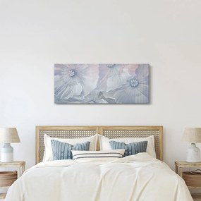 Tablou - Flori albastre pe perete (120x50 cm)