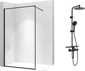 Pachet paravan dus Walk-In Rea Bler-1 negru 70x195 cm si coloana de dus Rea Mike negru