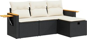 vidaXL Set mobilier de grădină cu perne, 4 piese, negru, poliratan