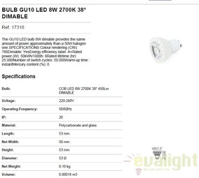 BEC LED dimabil GU10 LED 8W 2700K 17318