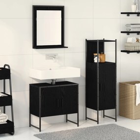 vidaXL Set de dulapuri pentru baie 3 piese Negru Stejar Lemn prelucrat