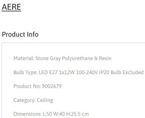 Plafoniera design modern, Stone Gray, AERE, L 50cm