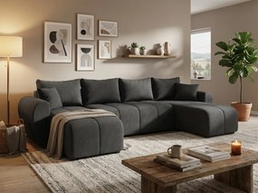 Coltar extensibil in forma de U SEVIO, gri inchis, 311x145 cm + 2 perne GRATUIT