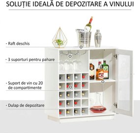 HOMCOM Dulap pentru Sticle cu Suport pentru Pahare și Sticle de Vin, 80x36x85 cm, Alb | Aosom Romania