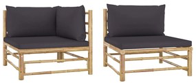 vidaXL Set mobilier de grădină cu perne gri închis, 2 piese, bambus