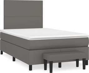 vidaXL Pat box spring cu saltea, gri, 120x200 cm, piele ecologică