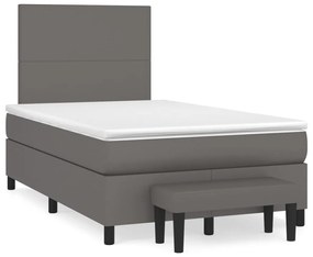 3137537 vidaXL Pat box spring cu saltea, gri, 120x200 cm, piele ecologică